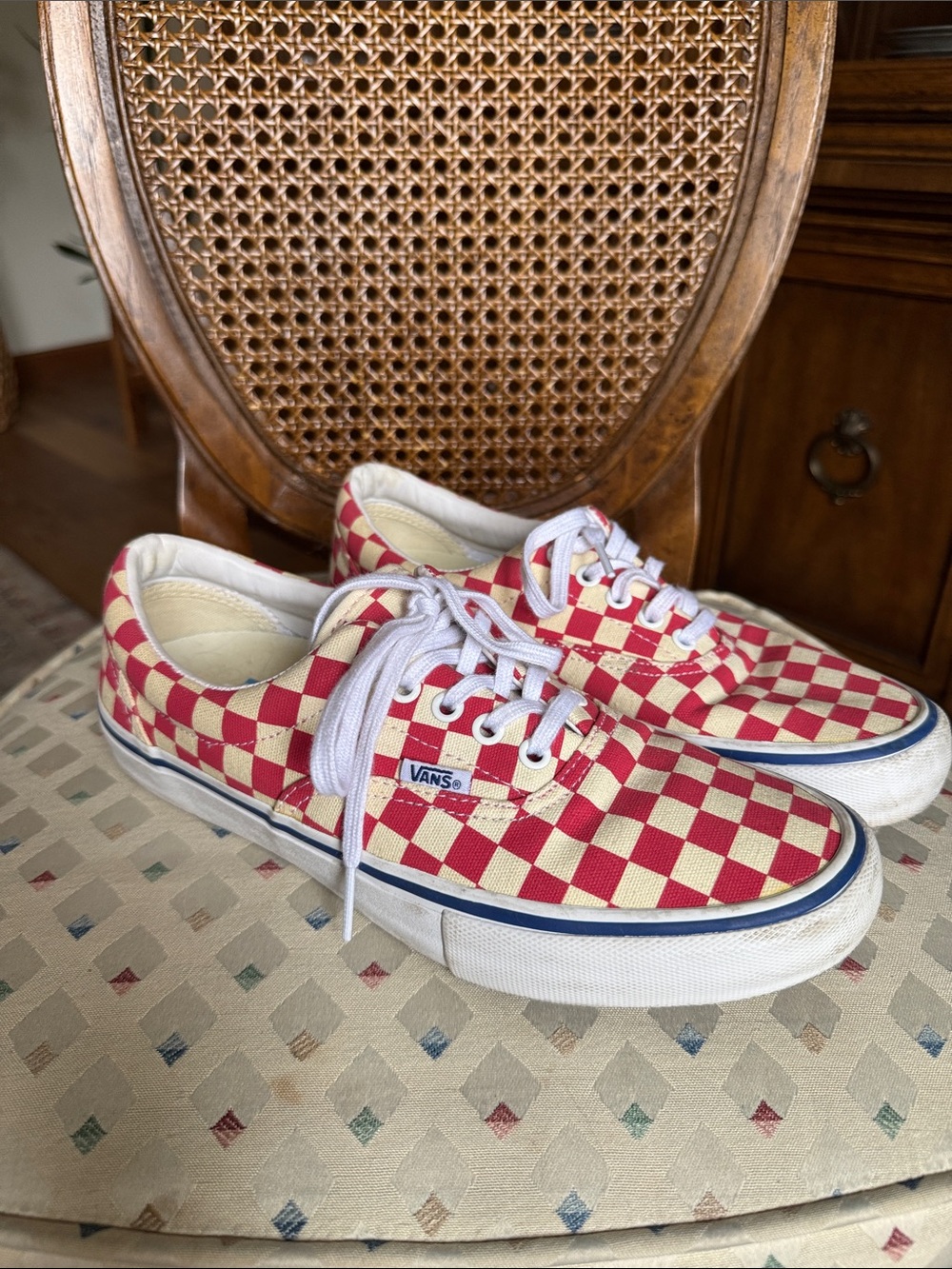 Vans Red & Cream Checkerboard Low-Top Sneakers